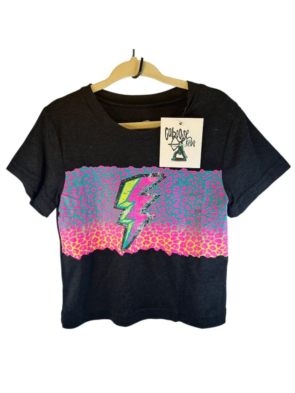 Caboose Kids Lightning Bolt Toddler T-Shirt Black With Leopard Print Design 2T N